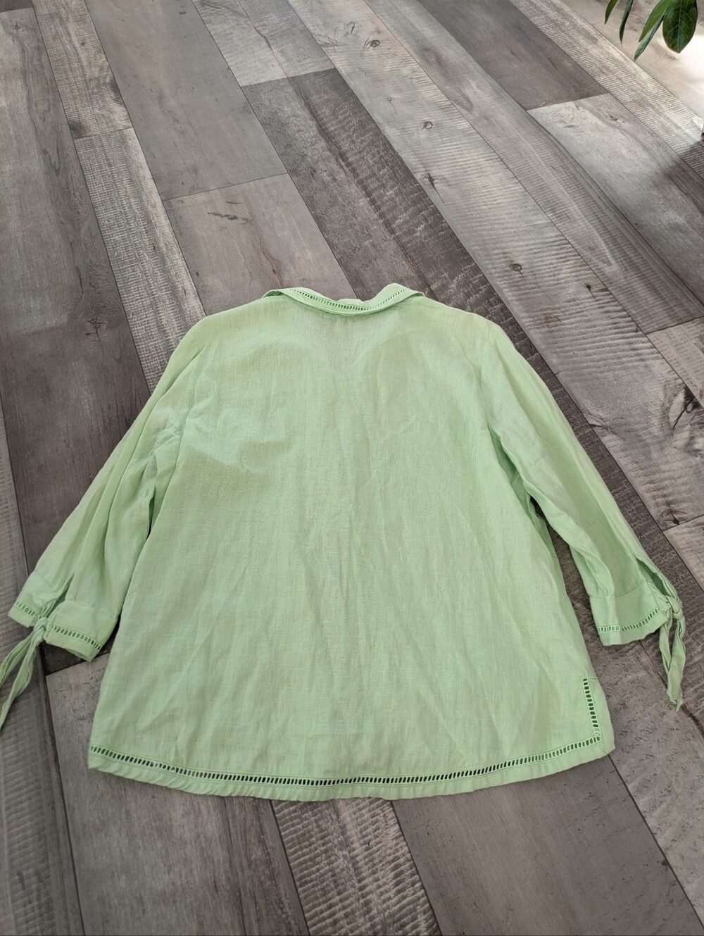 Liz Claiborne Green Linen Button Up Tunic Shirt Women's Size L Beachy Coastal - Picture 4 of 8